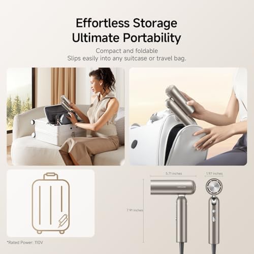 Dreame Pocket Hair Dryer 2026 New- Lightweight Foldable Blow Dryer with Diffuser, Fast Drying, High-Speed Brushless Motor, 300M Negative Ions, Low Noise, Portable for Home & Domestic Travel & Gym - Image 2