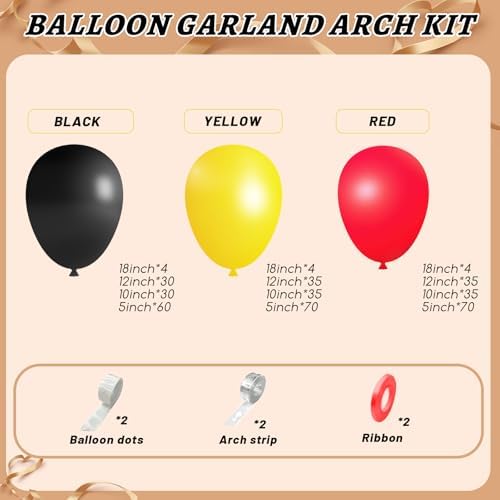 412Pcs Red Yellow Black Balloon Garland Arch Kit,18 12 10 5 Different Sizes Latex Party Balloons for Baby Shower Wedding Graduation Cartoon Game Theme Birthday Party Decorations - Image 2