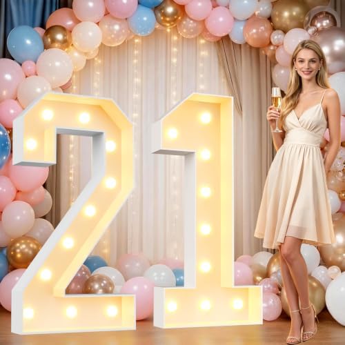 Pooqla 4FT Marquee Numbers, Large Light Up Number 21st Birthday Party Decor by Pooqla