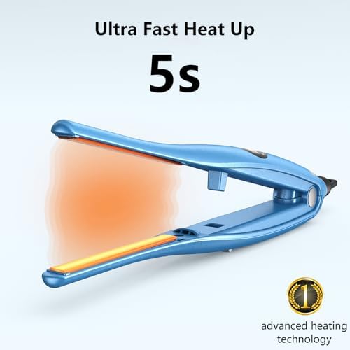 ORYNNE 3/10'' Small Pencil Flat Iron for Short Hair, Pixie Cut, Edges. 5s Ultra Fast Heat Up, 270℉-450℉ Adjustable Temperatures, Tourmaline Ceramic & Ionic Technology, Dual Voltage for Travel, Blue - Image 2