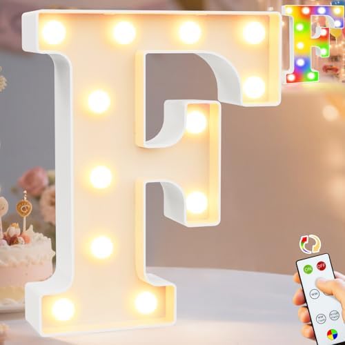 Pooqla LED Light Up Letters, Warm White and Colorful Lighted Marquee Letters with Remote, Lighted Letter for Party Birthday Decorations, Gift for Girls Boys Night Light, Wedding Home Decor, Letter F by Pooqla