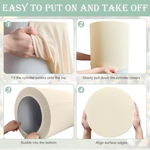 SaitiMade Set of 5 - Beige Cylinder Pedestal Stand Covers - Image 5