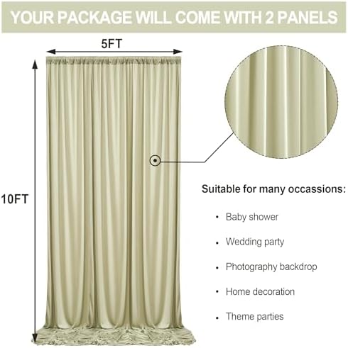 10 ft x 10 ft Wrinkle Free Light Green Backdrop Curtain for Parties, Thick Green Polyester Photo Backdrop Drapes for Baby Shower Wedding Engagement Birthday Party Backdrop Stand,5ft x 10ft 2 Panels - Image 5