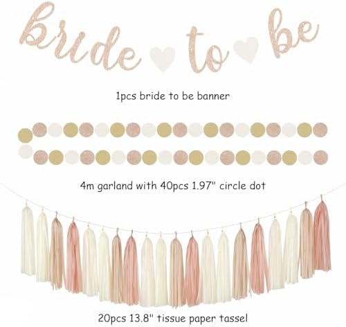 Champagne-Gold Beige Fall Bridal-Shower Party-Decorations - 36pcs Bride To Be Banner,Bachelorette Paper Lanterns,Wedding Streamers Garland,Boho Peach Tissue Pom Poms Flower Fan Decor Supplies Burgleda - Image 2