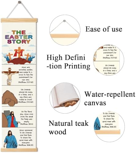 The Easter Story Poster, Sunday School Decor, Christian Banner for Kids Learning, Christian Home Decors, Church Activity Supplies, Family Hanging of Scripture and Words Decorations 06 - Image 2