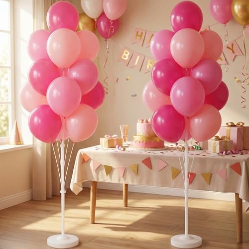 Balloon Column Kit Set of 2 With Balloons Included - Balloon Tower with Stand, Base, and Pole,Backdrop Decoration for Wedding, Baby Shower, Birthday Party, or Bachelorette Parties (Pink) - Image 7