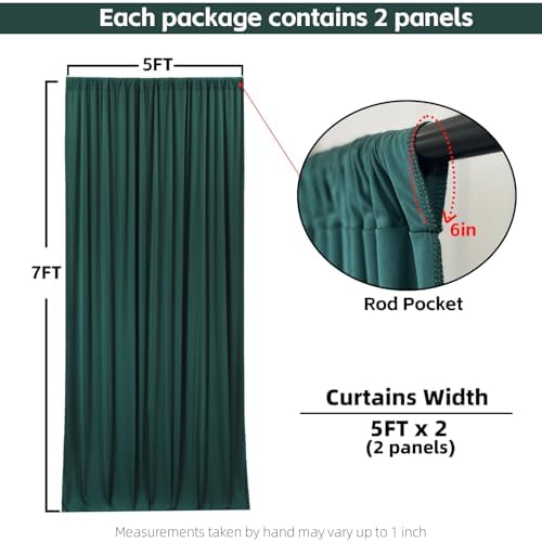 Dark Green Backdrop Curtains for Wedding Parties, 10x7FT Wrinkle Free Photo Backdrop Curtains for Wedding Birthday Party Baby Shower, Fabric Drape with Rod Pockets 5ft x 7ft, 2 Panels - Image 5