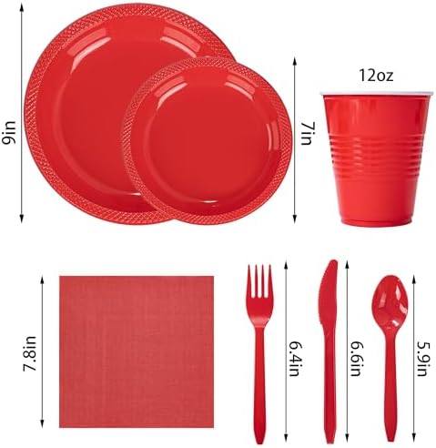 WELLIFE 210Pcs Red Plastic Plates,Party Plates and Cups and Napkins Sets - Image 2