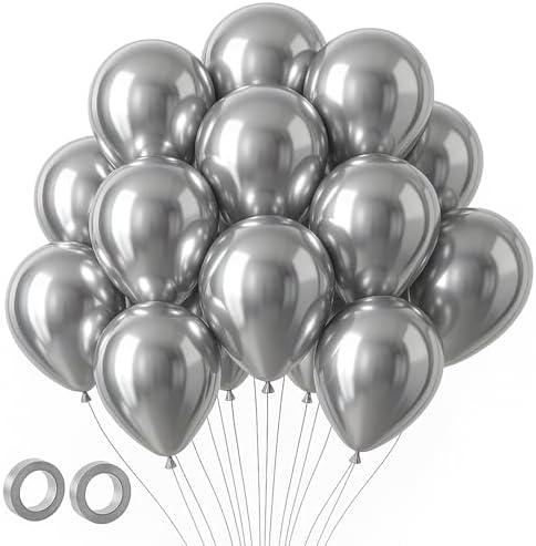 Voircoloria 105pcs Metallic Silver Party Latex Balloons, 12inch by Voircoloria