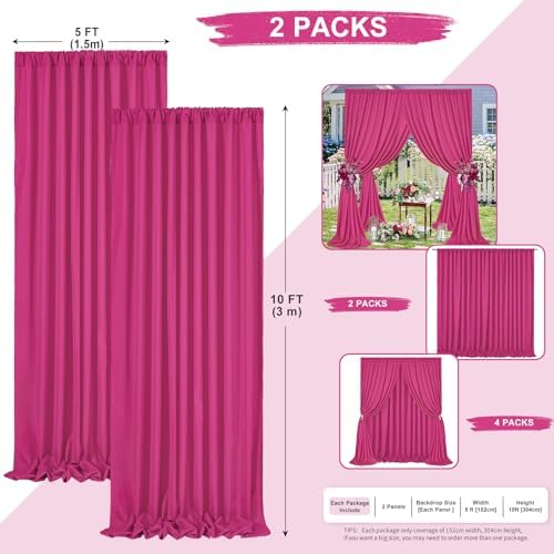 Hot Pink Backdrop Curtains 10ftx10ft Birthday Polyester Photo Drapes - Image 3