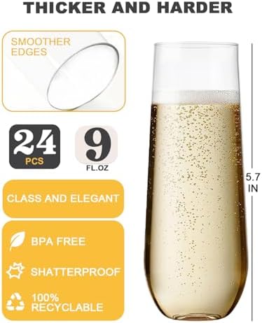 24 Pack Plastic Champagne Flutes, 9 Oz Disposable Wine Mimosa Glasses - Image 5