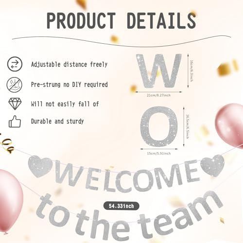Pre-Strung Glitter Welcome to the Team Banner Welcome Banner Welcome Decorations for Office New Hire Events Corporate Onboarding & Team Building Parties (Silver) - Image 3