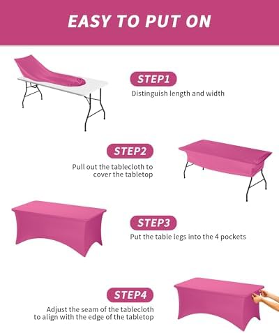 Fixwal 2 Pack 6FT Fuchsia Tablecloth Rectangle Spandex Fitted Table Cover - Image 5