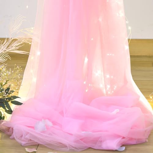 Pink Tulle Backdrop Curtains with Lights String for Parites 10ft×8ft Wrinkle Free Pink Sheer Sparkle Backdrop Curtains for Baby Shower Girls Bridal Shower Birthday Party Photo Shoot Decorations - Image 6