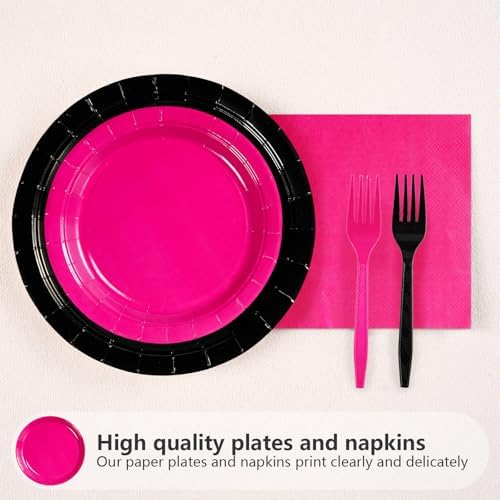 Grencian 96 Pcs Hot Pink and Black Birthday Decorations, Serves 24 - Image 6