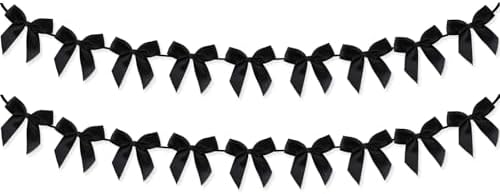 2pcs Bow Garland Banner, Ribbon Bow Party Decorations for Baby Shower Girls Bow Coquette Birthday Party Decor (Black) by Haptda