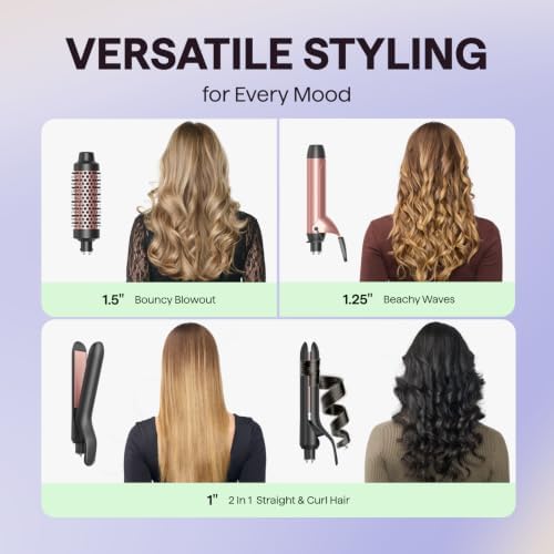 Wavytalk 3 in 1 Curling Wand Set with Heated Round Brush, Versatile Styling - Image 2