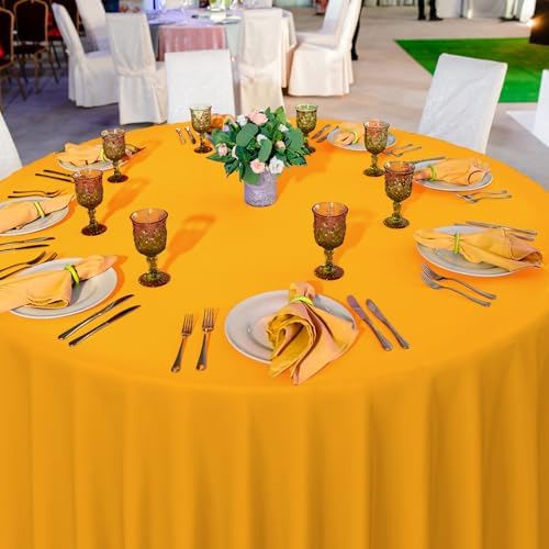 16 Pack Orange Plastic Tablecloths for Round Tables, Premium Decorative Orange Disposable Table Covers for Parties, Round Party Table Cover for Fall Autumn Birthday Thanksgiving Graduation, 84 Inch - Image 4