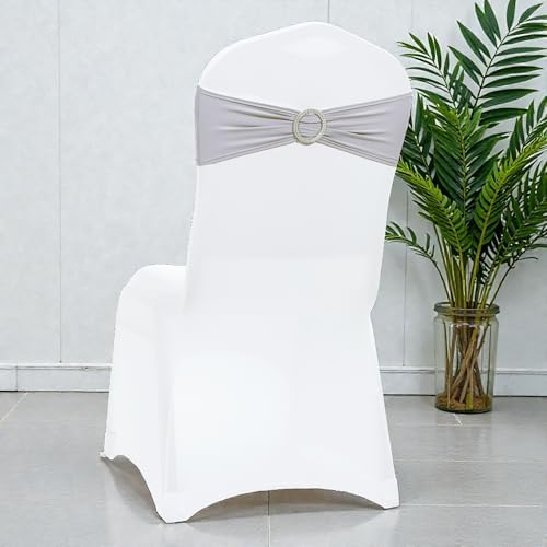 Pack of 10 Spandex Chair Sashes for Wedding Party & Event – Light Silver - Image 5