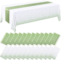 Breling 24 Pack White and Sage Green Tablecloths and Satin Table Runner Set by Breling