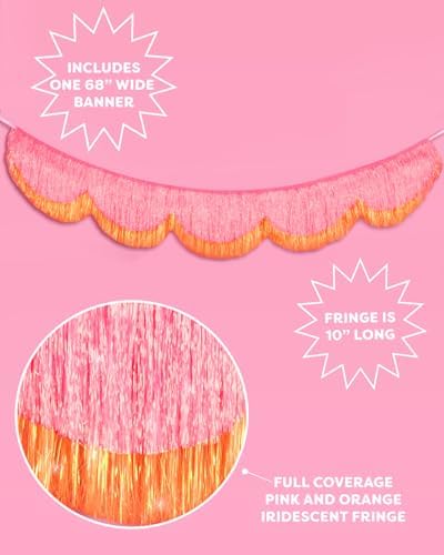 xo, Fetti Pink and Orange Scallop Fringe Banner | Bachelorette Party, Birthday, Summer Decor, Iridescent, Fiesta, Girly, Photo Prop, Backdrop - Image 2