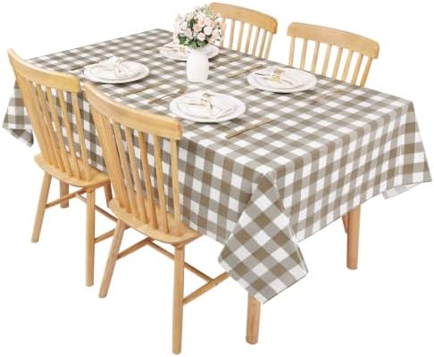 Kesfey Khaki Gingham Tablecloth Fall Brown Checkered Table Cover 3 Packs - Image 5