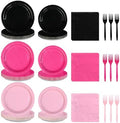 Greencian 96Pcs Hot Pink and Black Birthday Party Decorations, Serves 24 by Grencian