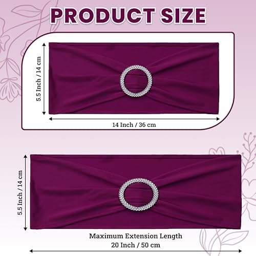 MDS Pack of 75 Spandex Chair Sashes for Wedding Party & Event – Eggplant - Image 2