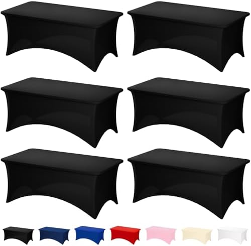 Fixwal 6 Pack Black Spandex Tablecloth 6 Foot Fitted Table Cover by Fixwal