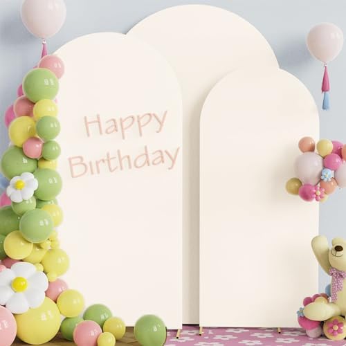 Ivory Arch Backdrop Cover (7.2FT,6FT,6FT) Set of 3, Spandex 2-Sided Round Top Chiara Fitted Wedding Arch Cover Backdrop for Wedding Birthday Party Arch Stand Decoration - Image 4