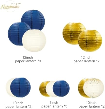 NICROLANDEE Party Decorations 12PCS Navy Blue Gold Hanging Paper Lanterns - Image 3
