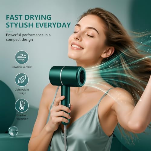 Foldable Ionic Hair Dryer with Diffuser, 1875W Green - Image 2