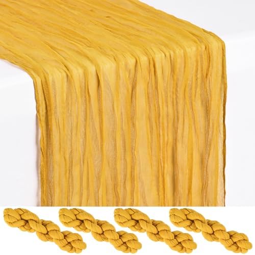 4 Pack Gold Cheesecloth Table Runner 17x108 Inches Boho Home Decor by Showgeous