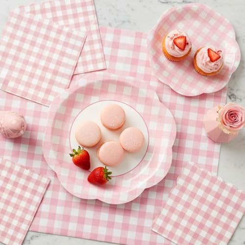 60Pcs Pink Gingham Paper Plates and Napkins Party Supplies for 20 Guests - Image 4