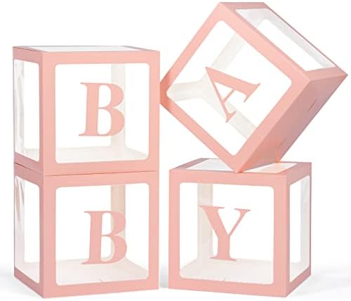 Voircoloria Baby Boxes with Letters, Pink, 4 Transparent Balloon Boxes by Voircoloria