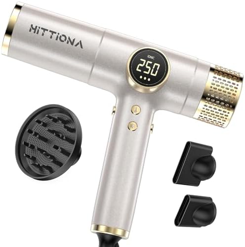 Hair Dryer Ionic Blow Dryer with Diffuser 2000W, Fast Drying Lightweight Portable Compact Low Noise- Professional Hair Dryer for Europe Travel Curly Hair Women Dual Voltage Travel by HITTIONA