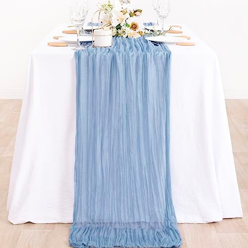 Dusty Blue Fall Cheesecloth Table Runner Boho Dinning Decor 10ft, 6 Pack - Image 4