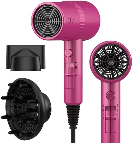 AINA Diffuser Hair Dryer Full-Featured Blow Dryer 110V/1600W(Neon Pink) by Aina