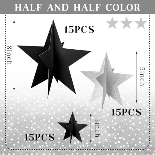 Sinload 45 Pcs 3D Glitter Black Silver Star Centerpieces Party Decorations - Image 2
