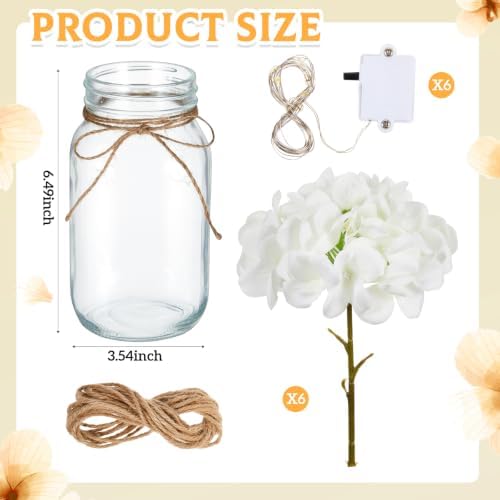 6 Sets Hydrangea Mason Jar Centerpiece with LED Lights for Wedding - Image 2