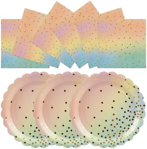 50PCS Colored Paper Plates and Napkins Set - Colourful and Gold Dot Disposable Party Tableware Dinnerware Set Party Supplies Decorations for Birthdays, Baby Shower, Weddings and Holidays by Unknown