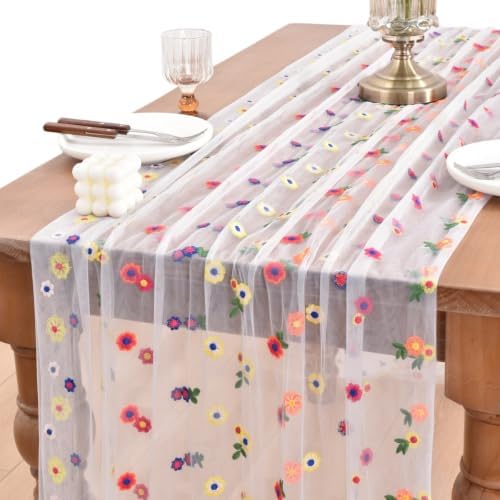 Flower Table Runner Floral Daisy Fall Wedding Birthday Party Home Decor by Joanlody