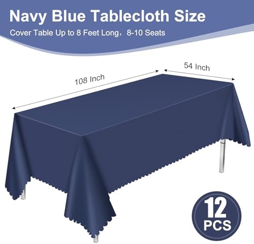 NatNarr 12 Pcs Navy Blue Plastic Tablecloths, Scalloped Blue Table Cloth - Image 2