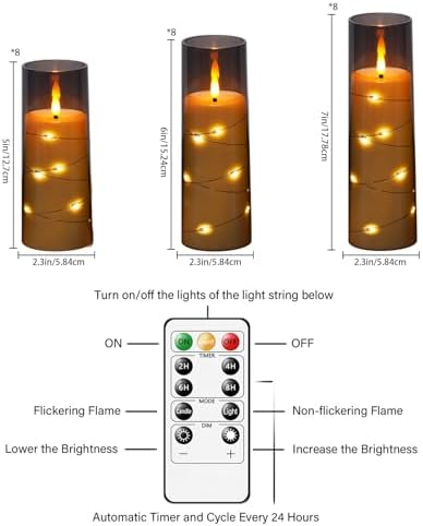 Nimiko Flickering Flameless LED Candles,Battery Operated Candles 24 Pcs with Embedded Star String,Acrylic LED Pillar Candles with Remote,Suitable for Home Decoration to Create an Atmosphere (Grey) - Image 2