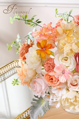 Floweroyal Artificial Flowers Combo Champagne Flowers Mix Silk Flowers Dahlia Roses with Stems for DIY Wedding Bridal Bouquets, Baby Shower, Floral Arrangement, Table Centerpieces, Home Decorations. - Image 2