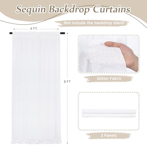 Party Backdrop Curtains 2 Panels 4ftx8ft White Sequin Photo Backdrop Glitter Fabric for Wedding Birthday Party Background Drapes Christmas Decorations - Image 2