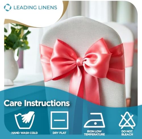 Leading Linens 250 pcs Coral 108"x8" Satin Bow Sash Chair Cover Decoration - Image 6