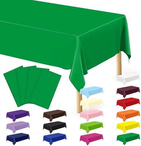 4 PCS Plastic Tablecloths for Rectangle Tables, 54 x 108 Inches Baptism Decorations, Waterproof and Leakproof Picnic Table Cover for Bachelorette Party, Colorful Tablecloth Adaptable to Every Table by QZYL