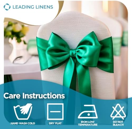 Leading Linens 100 pcs Emerald Green 108"x8" Satin Bow Chair Cover Decor - Image 6