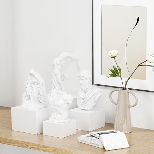 Metal Buffet Risers,4PCS Food Risers for Buffet Table 5in to 8in Display Stand with Mini Acrylic Signs for Catering Dessert Collectibles Jewelry Figures Show Grayish White Cube Boxes Nesting Risers with Hollow Bottoms - Image 4
